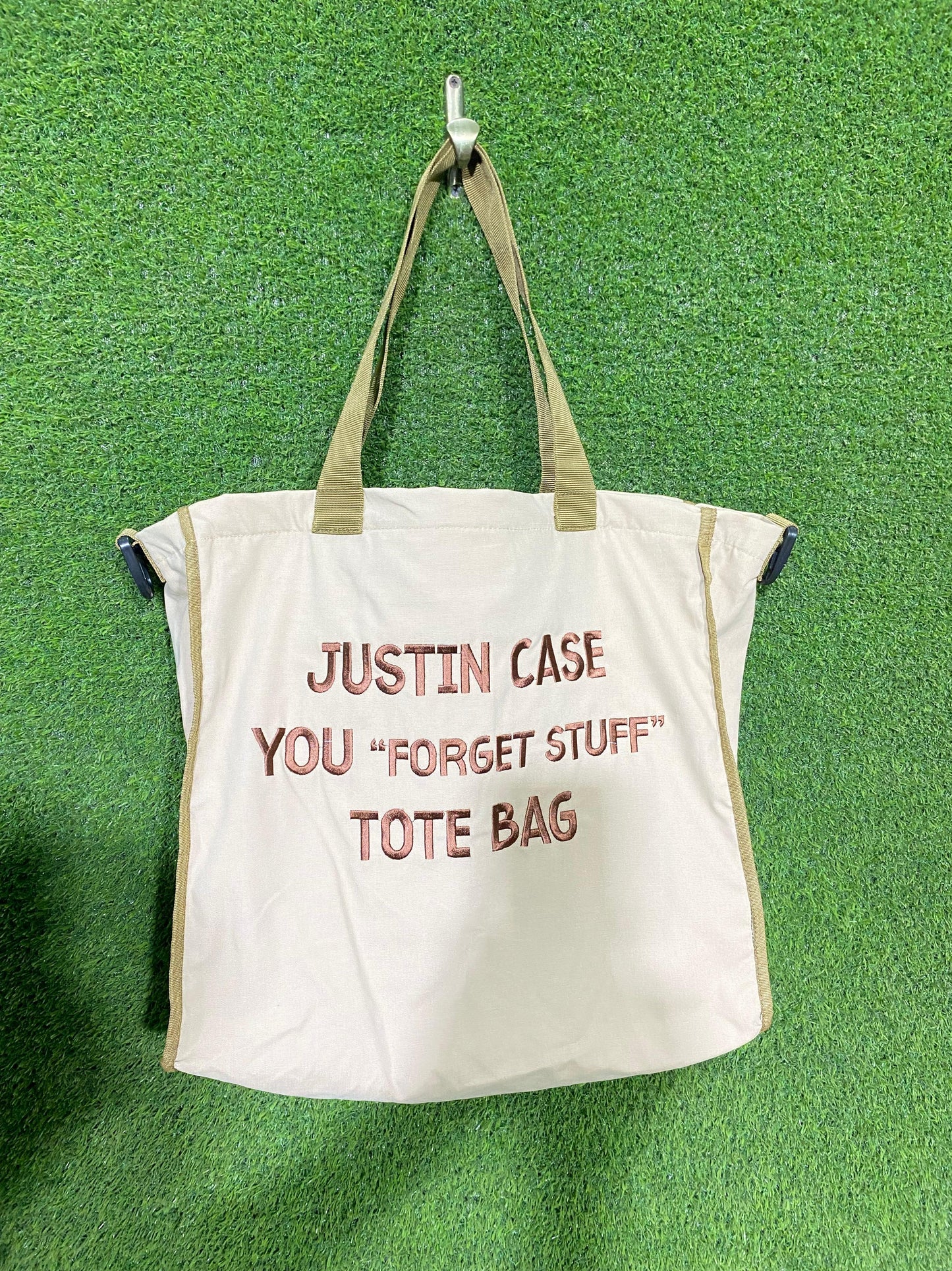 JUSTIN CASE YOU “FORGET STUFF” TOTE BAG